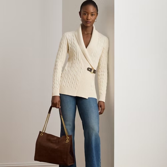 New! RALPH LAUREN Buckled Cotton Sweater Colour Mascarpone Cream - Picture 5 of 5